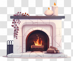 Fireplace - Stylish Cozy Fireplace With Candles Transparent PNG