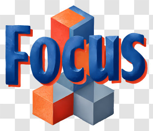 Focus - 3D Focus Text With Geometric Blocks Transparent PNG