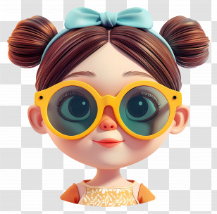 Girl Sunglasses - Cute Girl With Big Yellow Glasses Transparent PNG