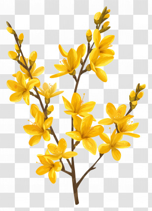 Forsythia - Yellow Flower Branch Illustration Transparent PNG