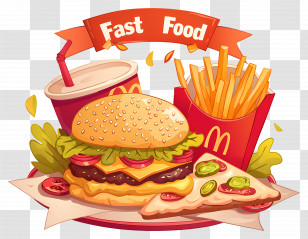 National Fast Food Day - Fast Food Illustration With Burger And Fries Transparent PNG