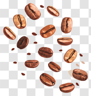 Flying Coffee Beans - Illustrated Scattered Coffee Beans For Cafe Concept Transparent PNG