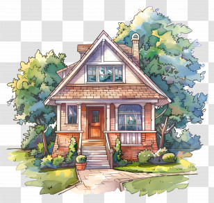 Real Estate House - Charming Cozy Watercolor House Illustration Transparent PNG
