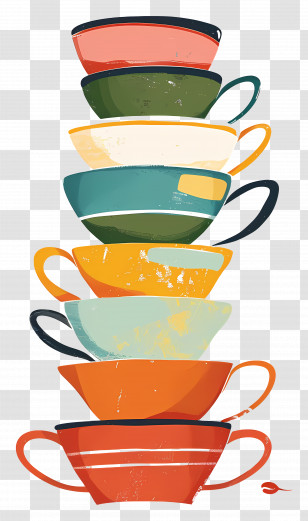 Stacked Teacups - Stack Of Colorful Coffee Cups Transparent PNG