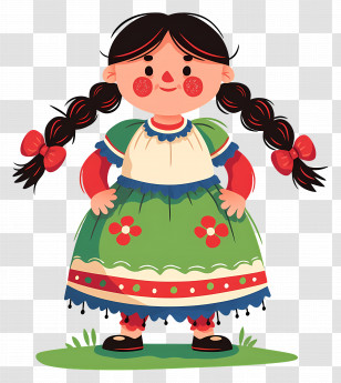 Mexican Doll - Cartoon Girl In Traditional Dress Transparent PNG