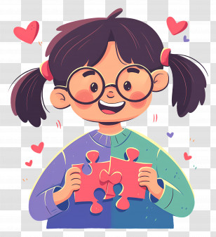 Girl Playing Puzzle - Girl With Heart Puzzle Transparent PNG