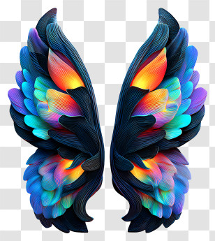 Iridescent Butterfly Wings - Vibrant Rainbow Feather Wings Transparent PNG
