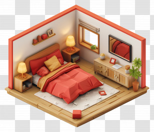Bed Room - Cozy Bedroom With Red Accents Illustration Transparent PNG