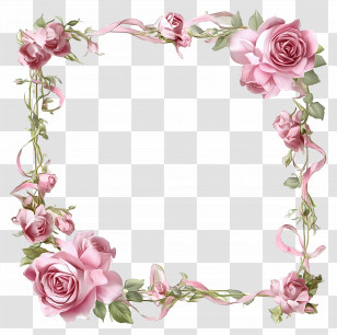 Wedding Border - Pink Rose Floral Frame Transparent PNG