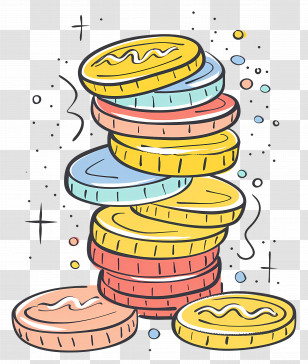 Stack Of Colorful Coins - Stack Of Colorful Coins In Cartoon Style Transparent PNG