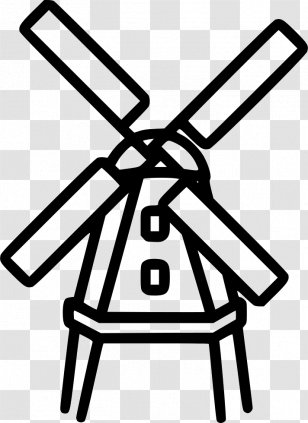 Windmill Wind Turbine - Black And White Transparent PNG