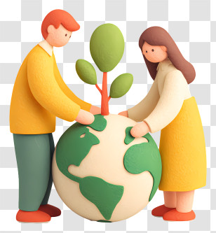 Couple Planting Tree On Globe - Couple Planting Tree On Globe Transparent PNG