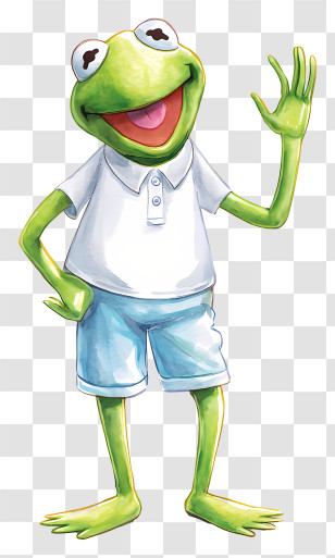 Kermit The Frog - Green Cartoon Frog Waving Transparent PNG