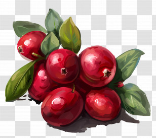 Cranberries - Red Cranberries With Leaves Transparent PNG