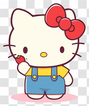 Hello Kitty With Strawberry - Cartoon Cat Eating A Strawberry Transparent PNG