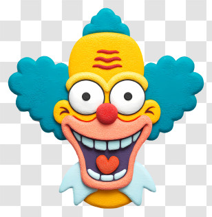 Krusty The Clown - Colorful Cartoon Clown With Blue Hair Transparent PNG