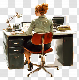 Woman Working - Office Worker At Desk Transparent PNG