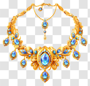 Gold Necklace - Gold And Blue Gem Necklace Transparent PNG
