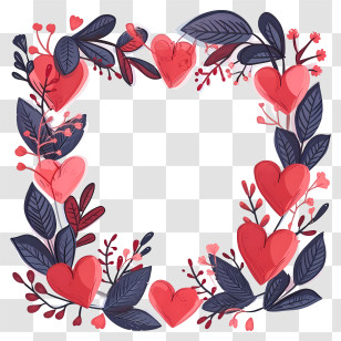 Valentine Frame - Romantic Floral Heart Frame With Love Elements Transparent PNG