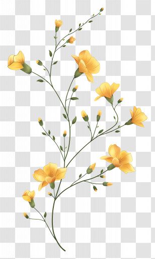 Yellow Flowers - Delicate Yellow Flowers On Branch Transparent PNG