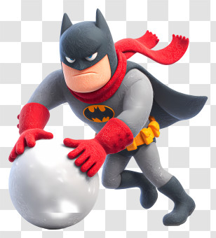 Batman Pushing Snowball - Cartoon Character With Snowball In Winter Transparent PNG
