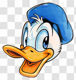 Donald Duck Head - Cartoon Duck Face With Blue Hat Transparent PNG