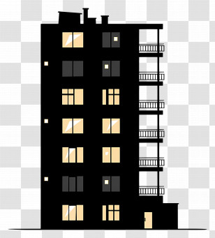 Apartment - Modern Black Building With Lit Windows At Night Transparent PNG