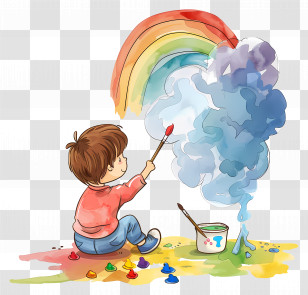 Kid - Child Painting Rainbow Artwork In Playful Illustration Transparent PNG