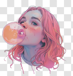 Bubble Gum Day - Girl Blowing Bubblegum Transparent PNG
