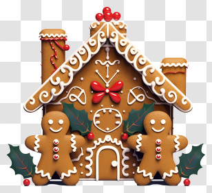 Realistic Gingerbread Decoration - Gingerbread House With Gingerbread Men For Christmas Transparent PNG