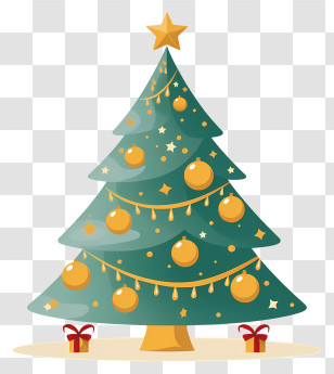 Christmas Tree - Holiday Christmas Tree With Golden Decorations Transparent PNG