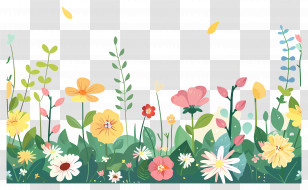Flowers Border - Vibrant Colorful Garden Flowers Illustration Transparent PNG