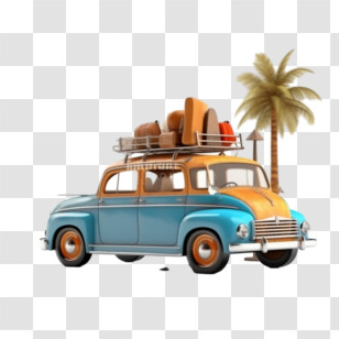 Retro Car - Vintage Travel Car With Luggage And Palm Tree Transparent PNG