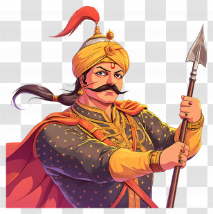 Maharana Pratap - Detailed Illustration Of A Historic Warrior With Spear Transparent PNG