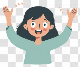 Excited Woman - Happy Cartoon Woman Raising Hands Transparent PNG