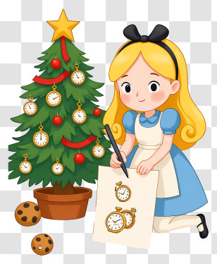 Alice In Wonderland Christmas - Girl Drawing By Christmas Tree Transparent PNG