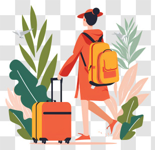 Woman Going On Vacation - Traveler With Luggage Illustration Transparent PNG