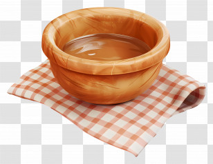 Bowl - Wooden Bowl With Water On Checkered Cloth Transparent PNG