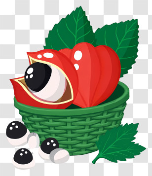 Guarana In Woven Basket - Basket With Red Fruit And Leaves Transparent PNG