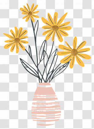 Flowers In Vase - Yellow Flowers In Artistic Pink Vase Transparent PNG