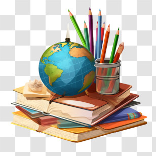 International Literacy Day - Books And Globe For Academic Learning Transparent PNG