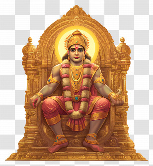 Ayyappan - Golden Deity Sitting On Ornate Throne Transparent PNG
