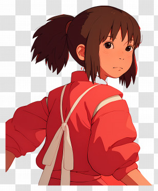 Chihiro Ogino - Anime Character In Red Attire With Ponytail Transparent PNG