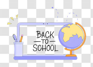 Laptop Computer - Back To School Concept With Globe And Supplies Transparent PNG