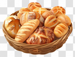 Breads In Basket - Assorted Bread In A Wicker Basket Transparent PNG