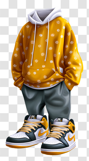 Streetwear Fashion - Casual Clothing Set With Hoodie And Sneakers Transparent PNG