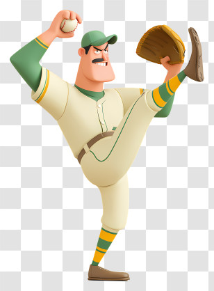 Cartoon Baseball Pitcher - Energetic Cartoon Baseball Pitcher Transparent PNG