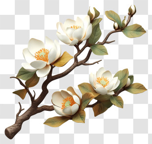 Magnolia Art - Magnolia Branch With Flowers Transparent PNG