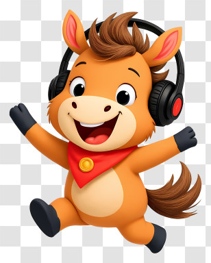 Cartoon Horse - Dancing Horse With Headphones Transparent PNG