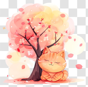 Cat Under Tree - Cute Orange Cat Under Autumn Tree Transparent PNG